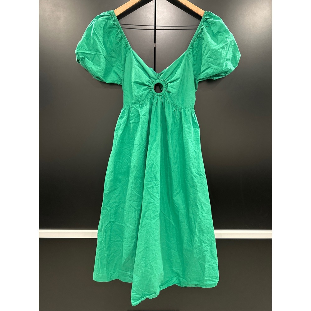 Sugarlips Green Cotton Puff Sleeve O-Ring Cutout Tie Back Mini Dress STD13440DR